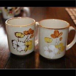 Vintage Sunnycraft Stoneware Mugs Hand Decorated Set of 6